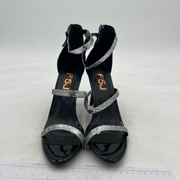 FSJ Black Rhinestone Ankle Strap Stiletto High Heel Back Zipper Sandals - Picture 3 of 7